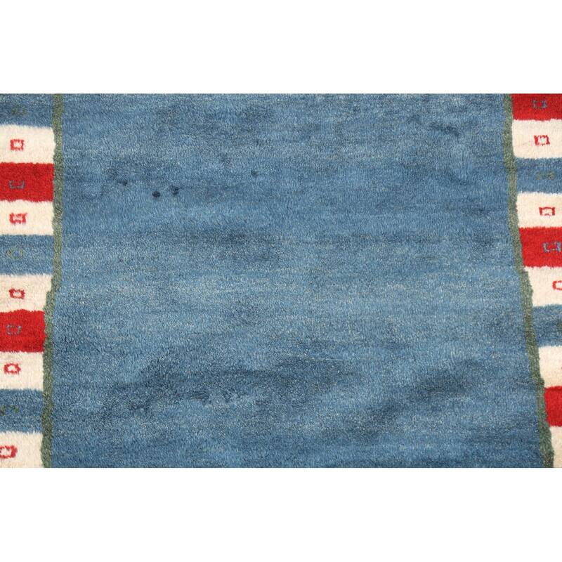 Hand Knotted Oriental 100% Wool Carpet Modern Bordered Navy Blue & Blues Gabbeh Area Rug - 5' 0'' X 3' 11''