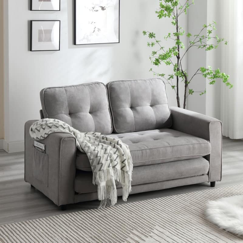 Velvet Upholstered Tufted Space saving Fold Sleeper Sofabed