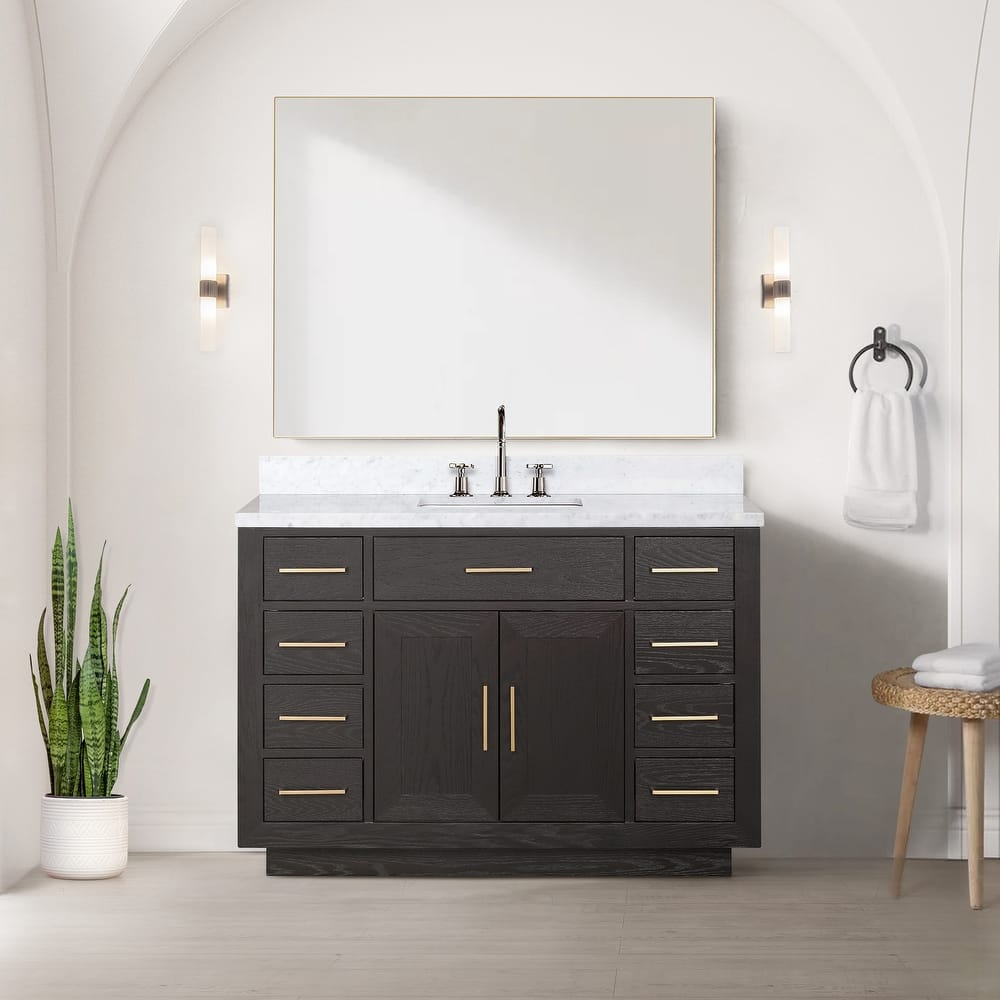 Lexora Abbey Bath Vanity, Carrara Marble Top, and Mirror