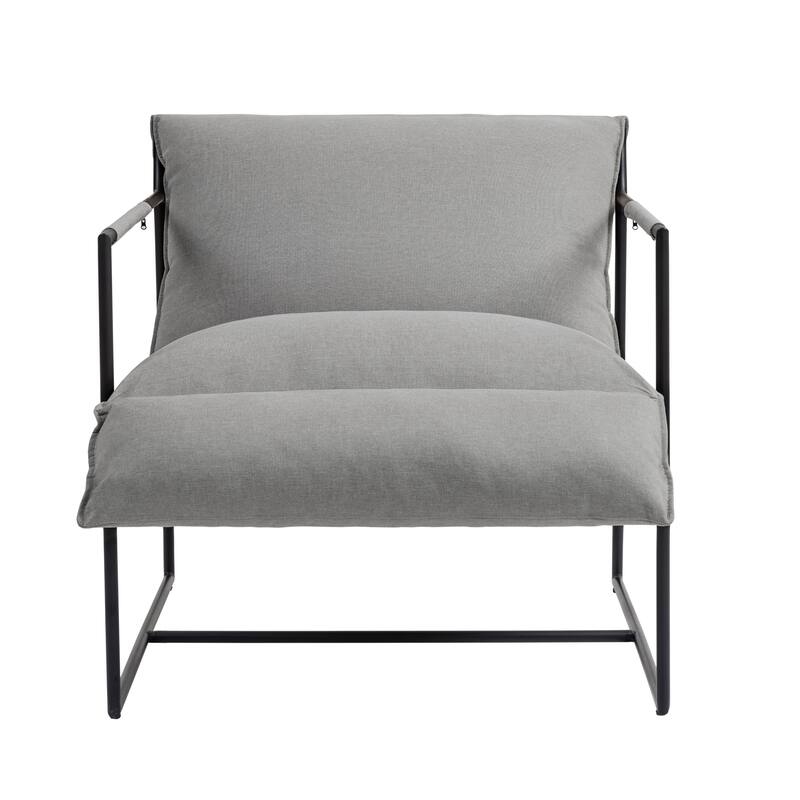 Mid-century Metal Sling Upholstered Armchair with Lengthen Upholstered