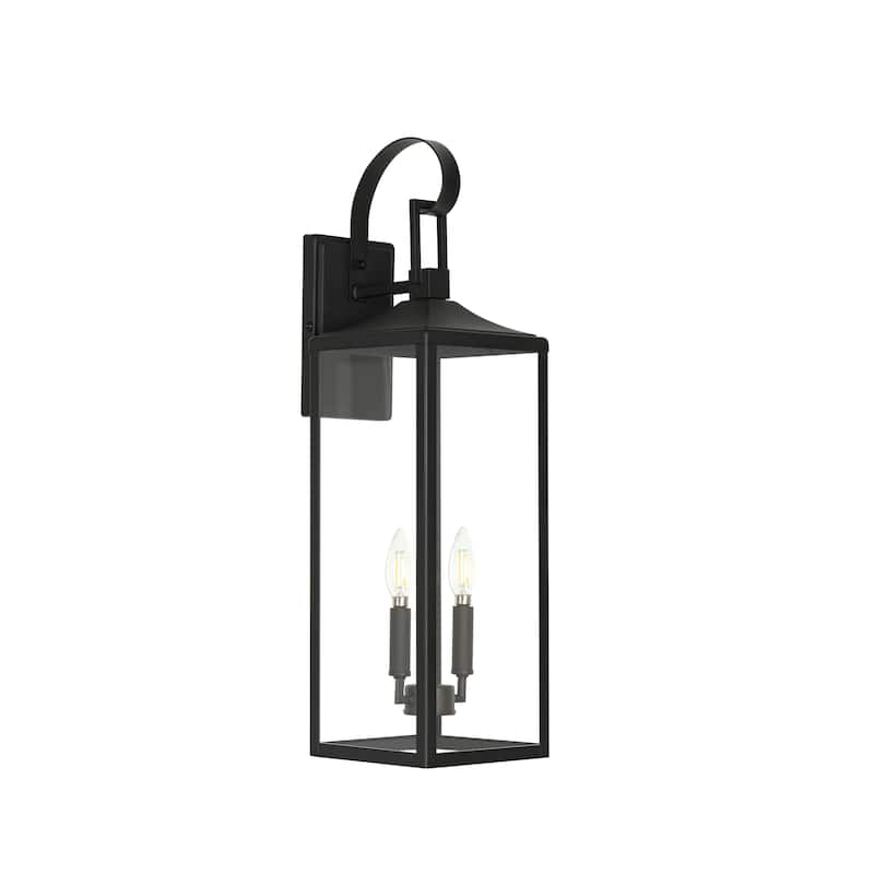 Castle 2-Light 25 in. Matte Black Outdoor Wall Lantern Sconce with Dusk to Dawn Sensor