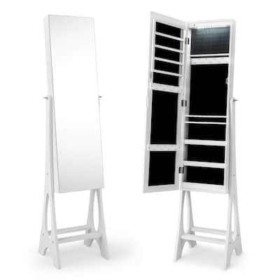 Freestanding Jewelry Cabinet Armoire Organizer with 5 Lined Shelves and Full Size Mirror - 14.5" x 13.5" x 61" (L x W x H)
