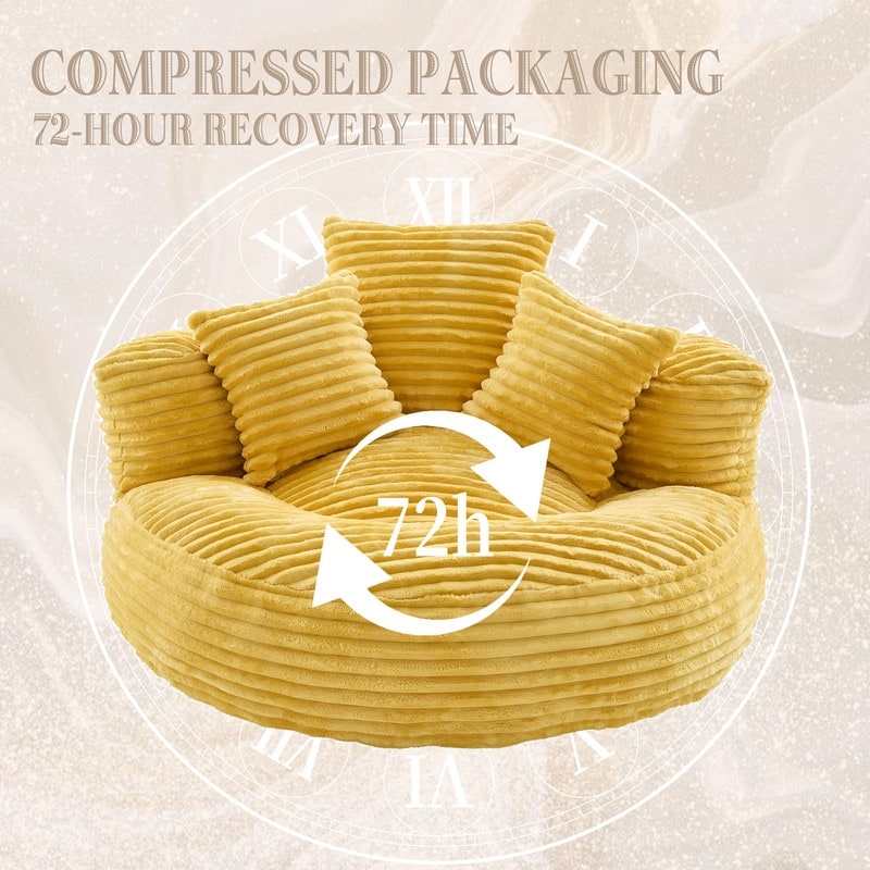 Corduroy Bean Bag Chair with 3 Pillows & Armrest