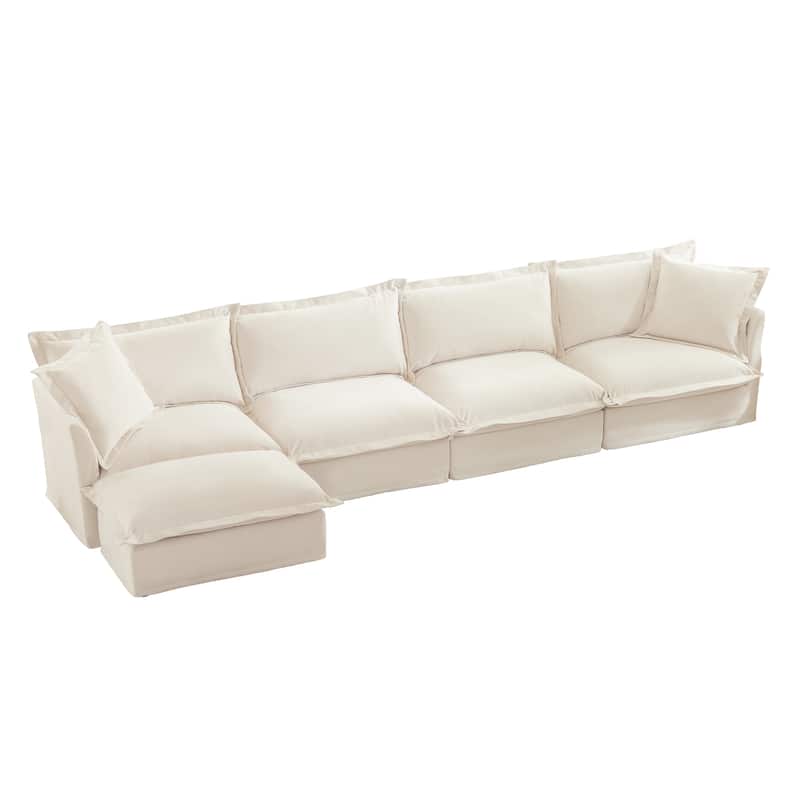 156.6" Chenille L-Shaped Sectional Sofa with 4-Seater and 2 Pillows & Plush Armrests