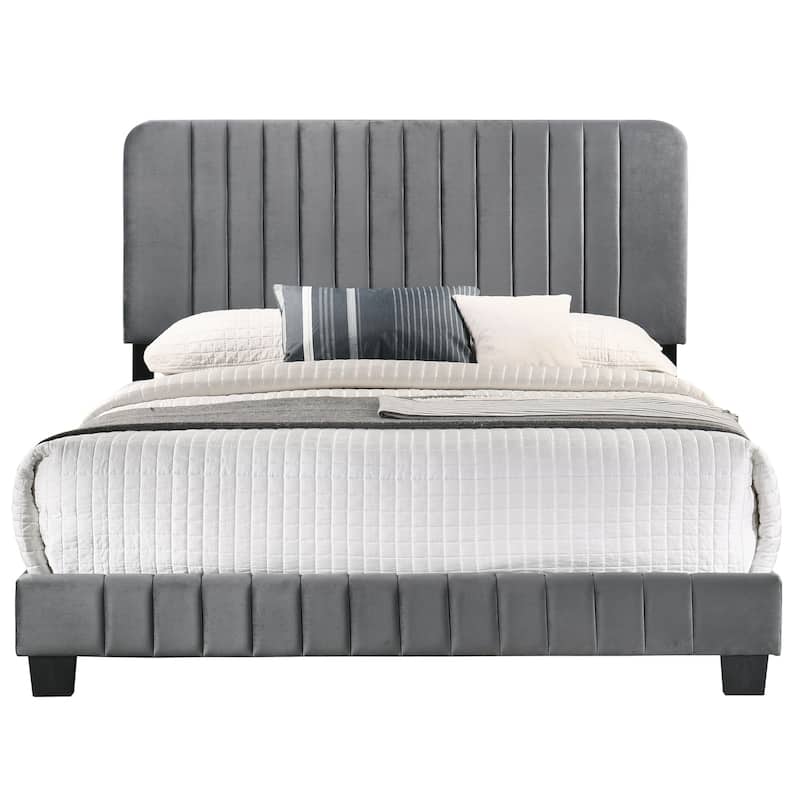 Queen Size Velvet Platform Bed with Sturdy Wood Frame and Channel Tufted Upholstery