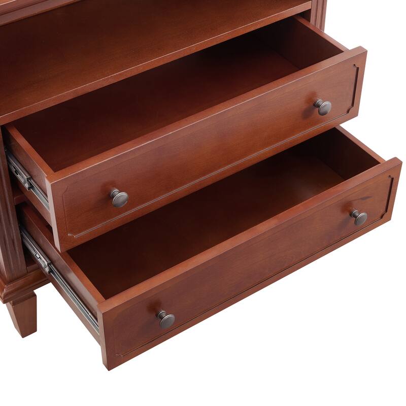 Farmhouse 2-Drawer Dresser Nightstand with Charging Station, USB Ports, Open Shelf & Solid Wood Legs