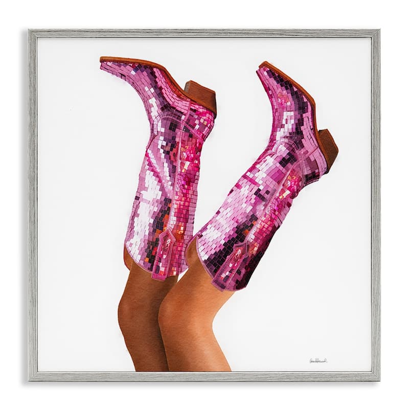Stupell Pink Glam Cowgirl Boots Framed Giclee Art Design By Amanda Greenwood - 24 x 24 - Grey