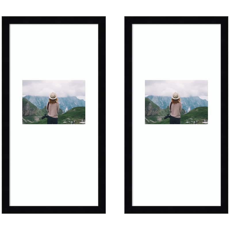 Kate and Laurel Svelte Noir Black Photo Frame Set - 11x20 matted to 5x7 - Black