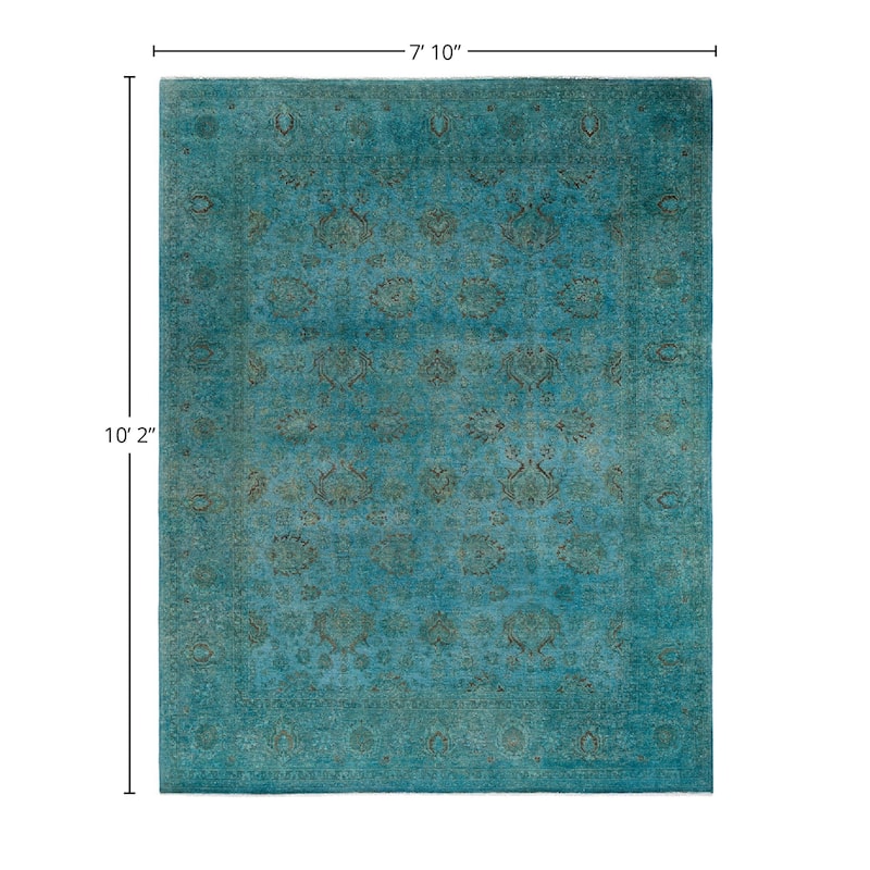 Overdyed, One-of-a-Kind Hand-Knotted Area Rug - Blue - 7' 10" x 10' 2"