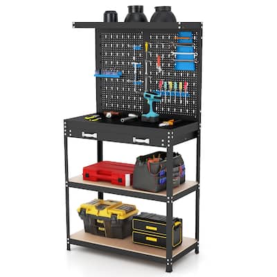 Gymax Multi-use Workbench w/ 2 Shelves Heavy-Duty Work Table Tool