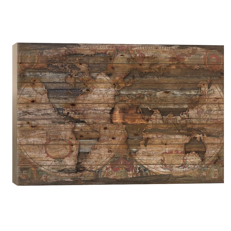 Reclaimed Map Print On Wood by Diego Tirigall - Multi-Color - 18x26x1.5