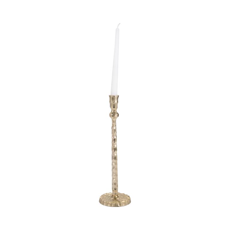Gold 15 in. Metal Hammered Taper Candle Holder