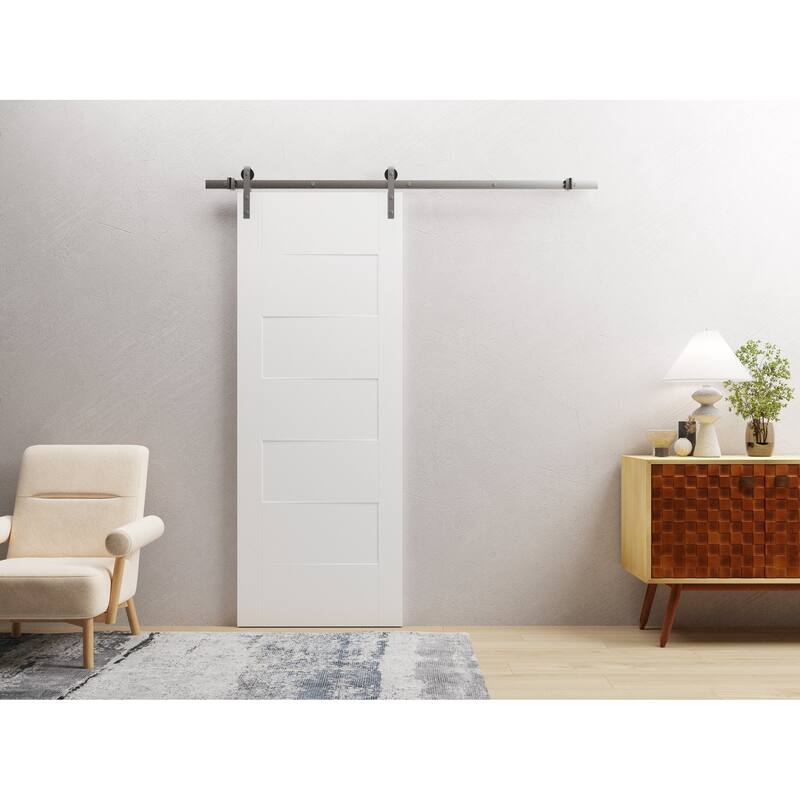 Modern Barn Door / Mela 0755 Painted White / 6.6FT Silver Rail Track Heavy / Solid Panel Interior Doors