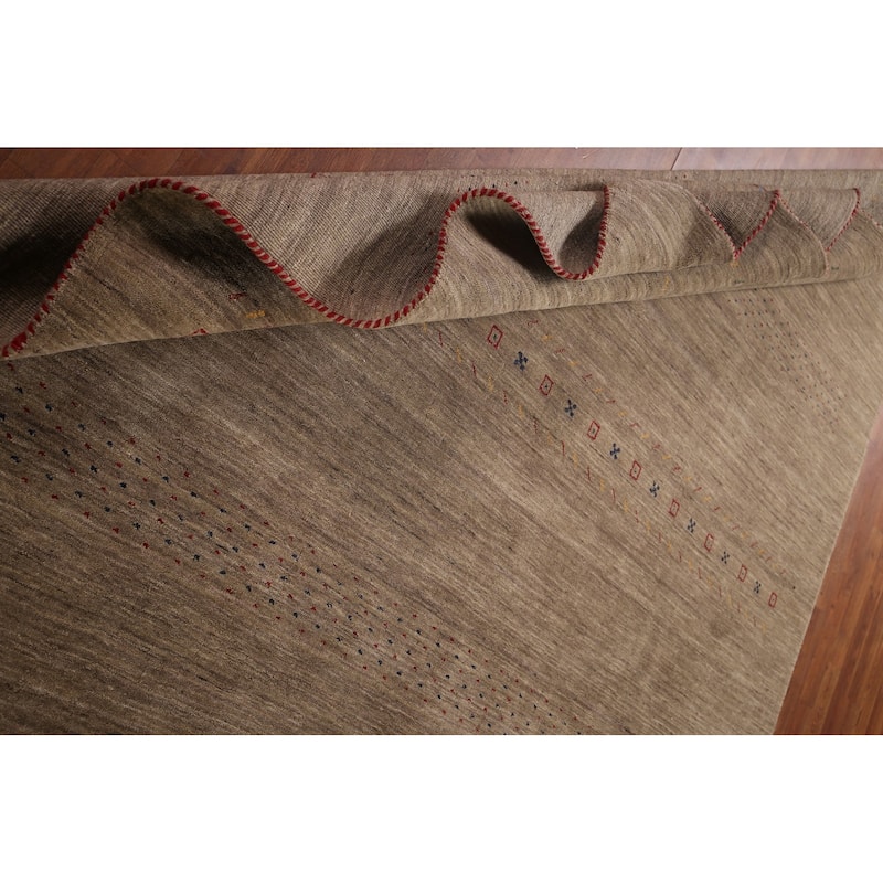 Brown Tribal Gabbeh Area Rug Handmade Wool Carpet - 8'0"x 9'8"