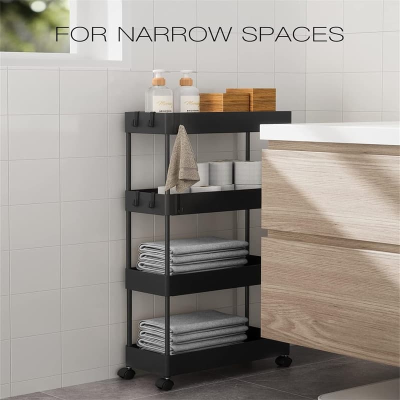 Slim Storage Cart with Wheels 4 Tier Bathroom Storage Organizer Rolling Utility Cart - 15.7"D x 7.1"W x 35.9"H