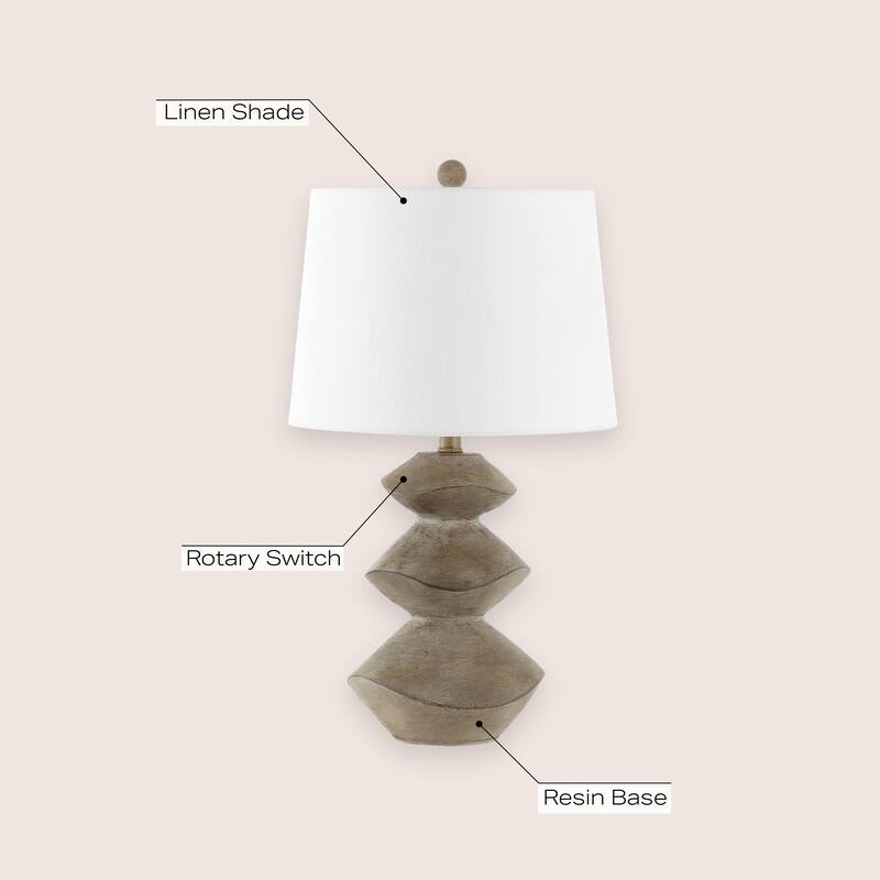 Leif 24.5" Minimalist Coastal Resin/Iron Cairn LED Table Lamp, Brown Wood Finish by JONATHAN Y
