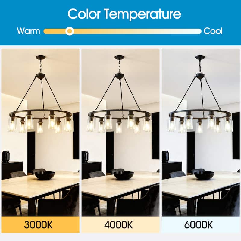 9-Light Black Wagon Wheel Chandelier With Light (No Bulbs) For Living Room Dining Room Kitchen--E26