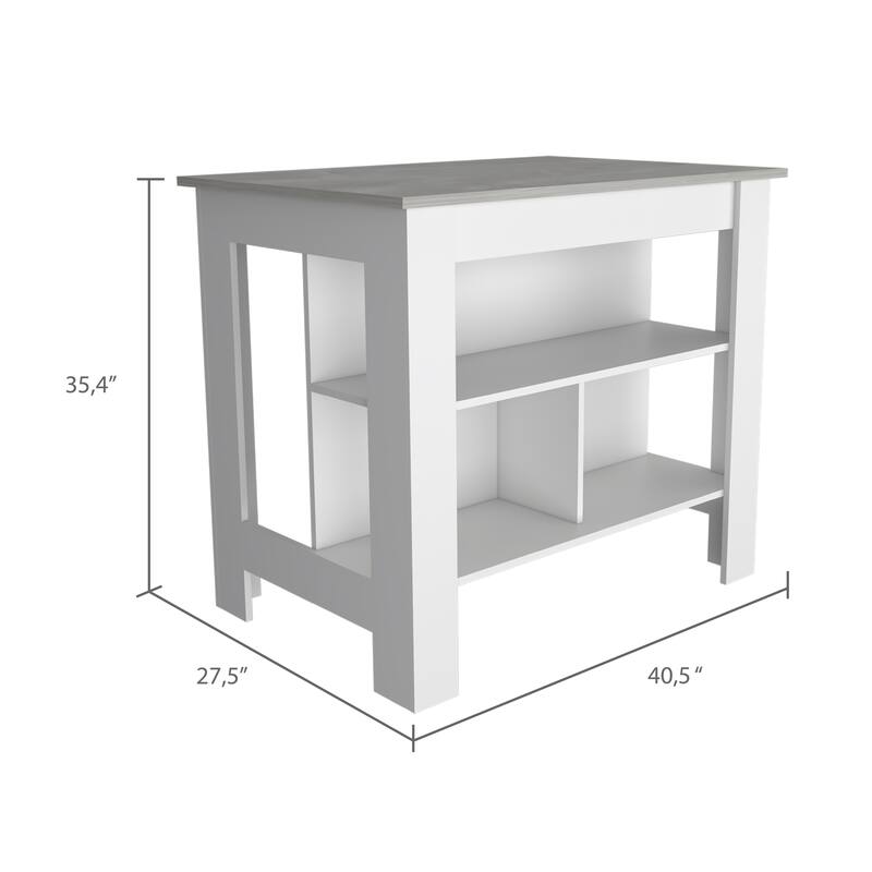 Cala Kitchen Island, Four Legs, Three Shelves