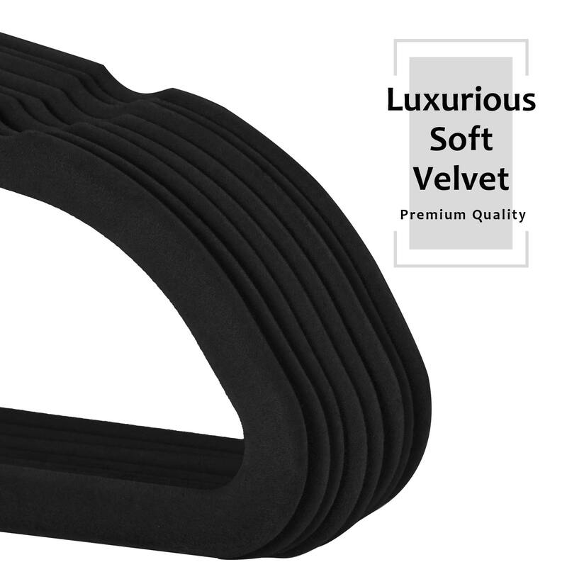 Javlergo 50/100 Pack Velvet Hangers, Heavy Duty Non Slip & Space-Saving Cloth Hangers with 6 Finger Clips & Tie Rack