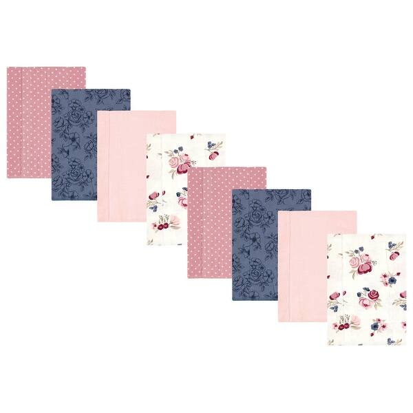 slide 1 of 1, Hudson Baby Girls Cotton Poly Flannel Burp Cloths 8-Pack, Dusty Rose Floral, One Size - Dusty Rose Floral 8-Pack - One Size
