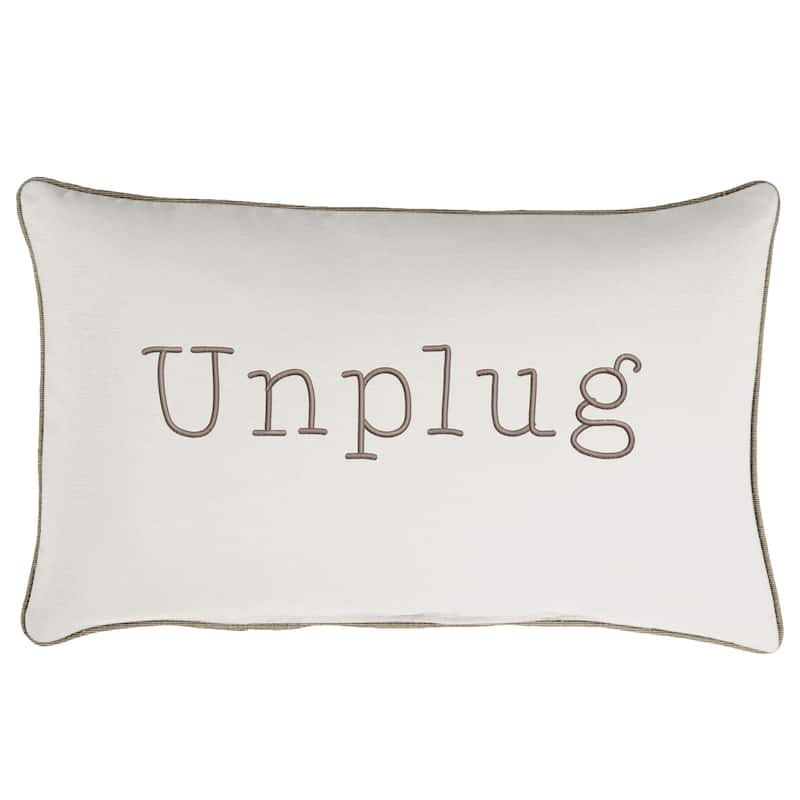 Sorra Home Indoor/Outdoor Sunbrella Lumbar "Unplug" Embroidered Pillow