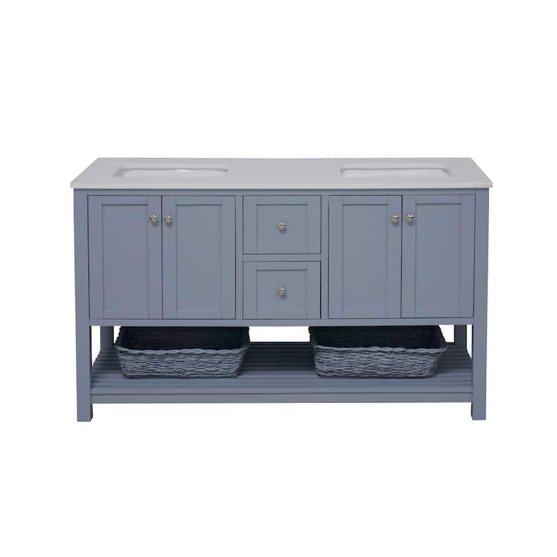 KitchenBathCollection Lakeshore 60" Double Bathroom Vanity with Engineered White Top
