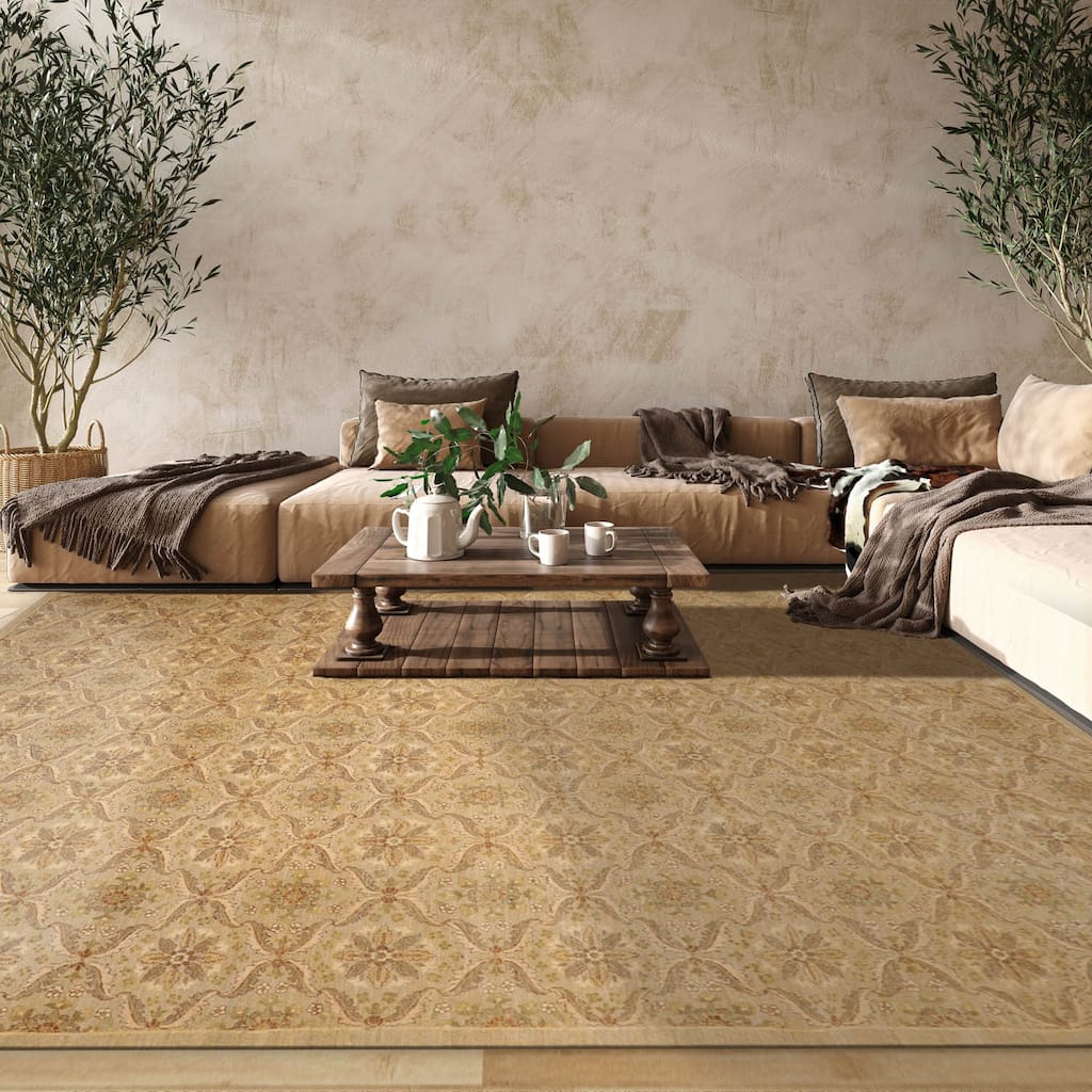 Hand Knotted Peshawar Tan,Gray Wool Traditional Oriental Area Rug - 10' 2'' x 13' 9''