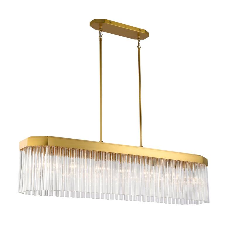 Artcraft Emma 7-Light Island-Light - Brushed Brass with Clear Glass Rods Shade