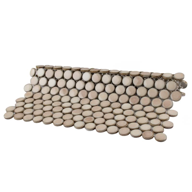 Merola Tile Hudson Penny Round Truffle 11-7/8" x 12-5/8" Porcelain Mosaic Floor and Wall Tile