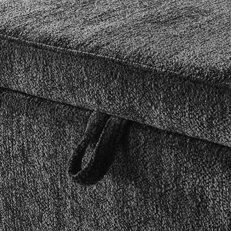 Oval Ottoman Storage Bench Chenille Fabric Bench with Large Storage Space