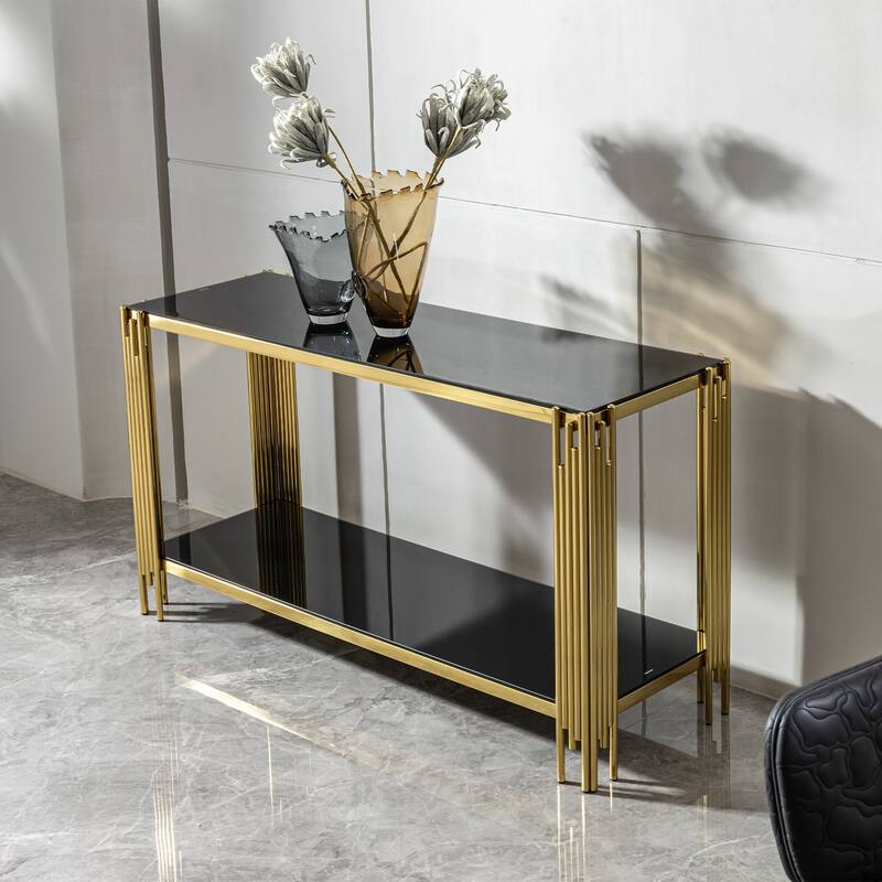 55.12" Glass Console Table with Irregular Gold Frame