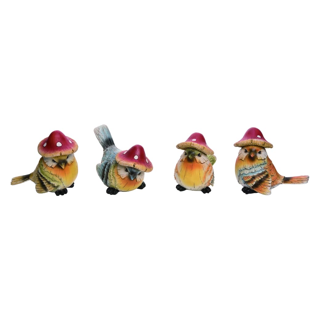 Transpac Resin Mushroom Bird Set of 4 Spring Home Decorations