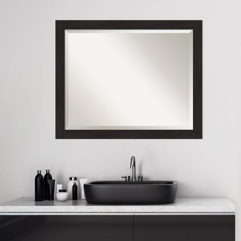 Beveled Bathroom Wall Mirror - Furniture Espresso Narrow Frame