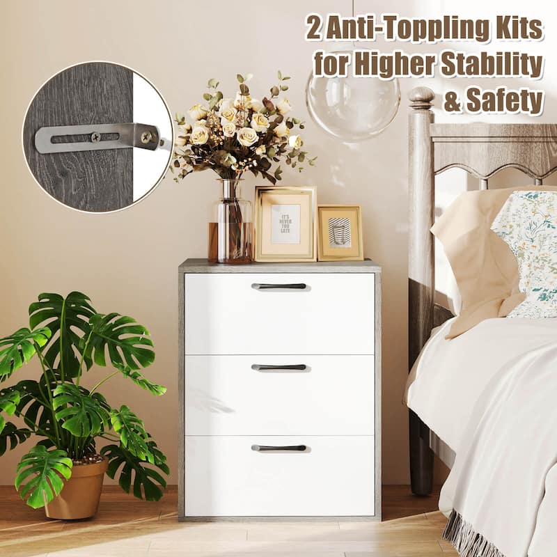 Costway 1/2 PCS 3 Drawer Dresser Chest of Drawer Storage Cabinet with