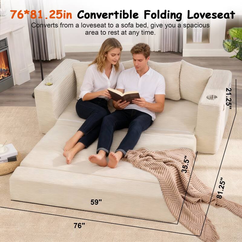76" Folding Convertible Sofa Bed - Multi-Functional Sleeper Sofa for Living Room, Apartment, Office
