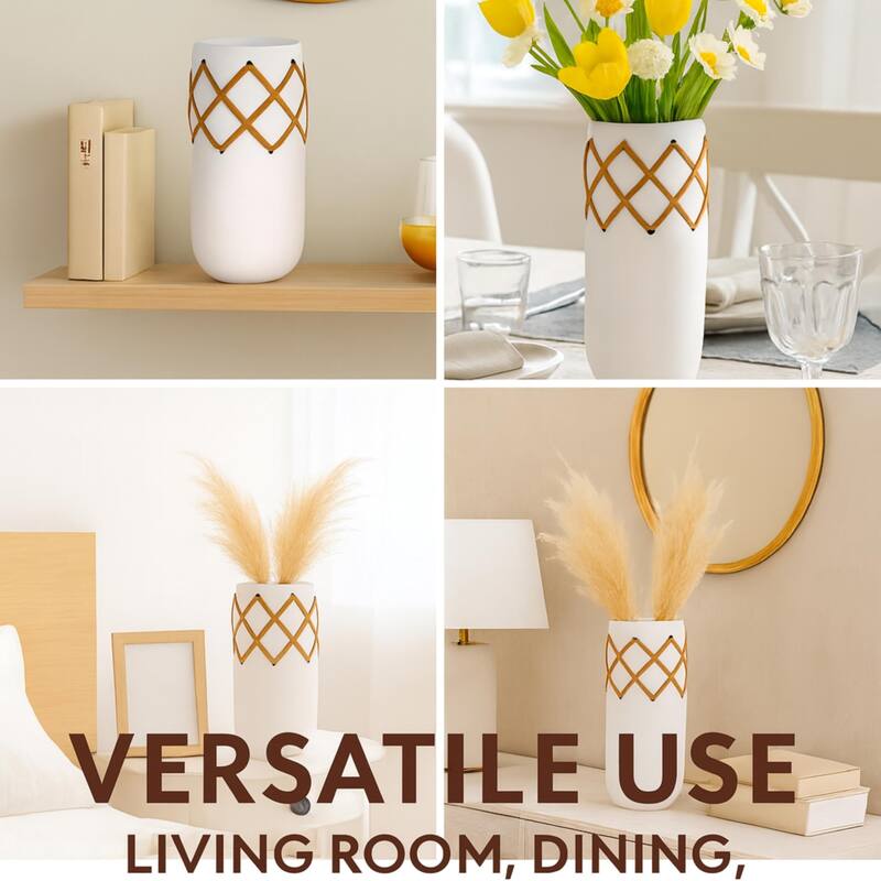 Aria Home Oblong Ceramic Vase Milky White With Leather Stitch