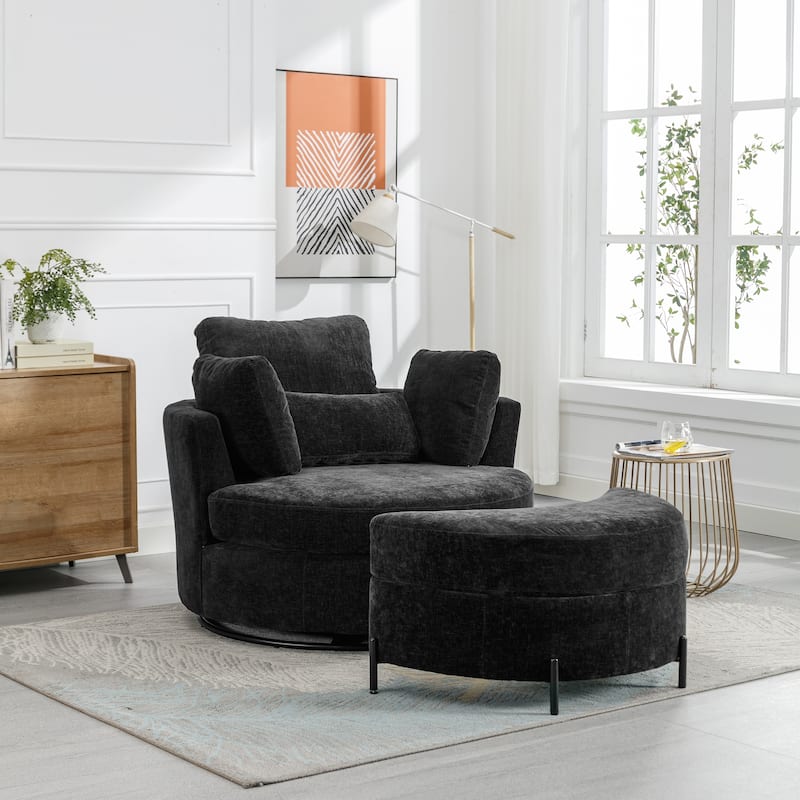 42.2"W Swivel Accent Barrel Chair with Half Crescent Moon Storage Bench