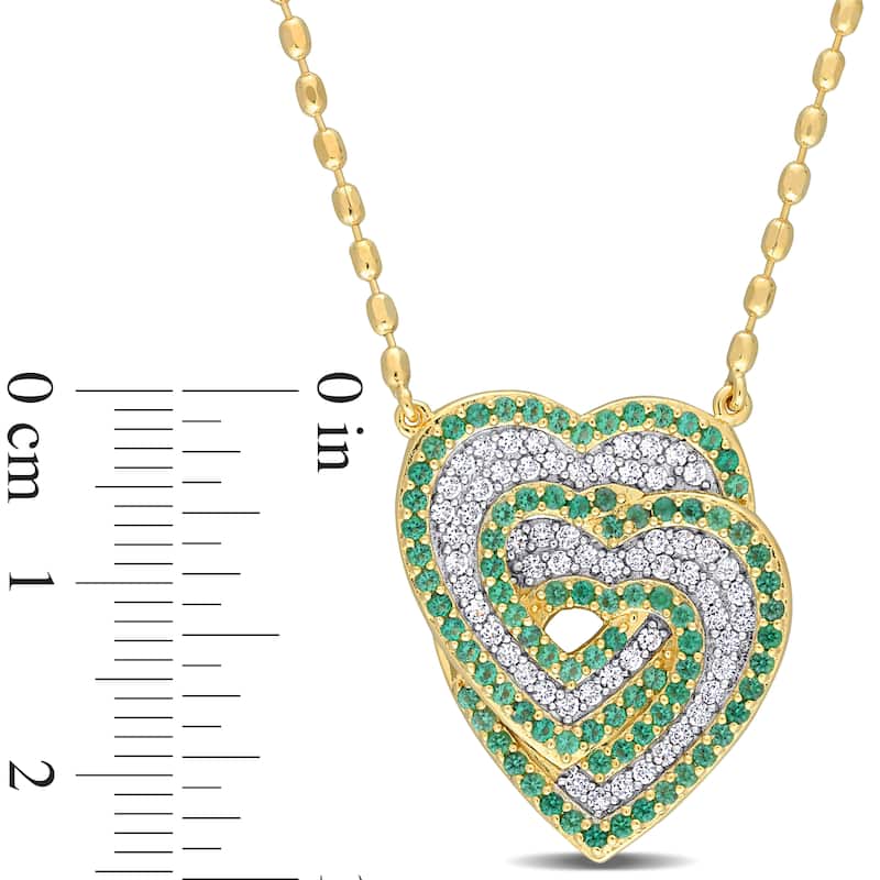 Miadora 1 2/5ct TGW Created White Sapphire Created Emerald Heart Necklace Yellow Silver