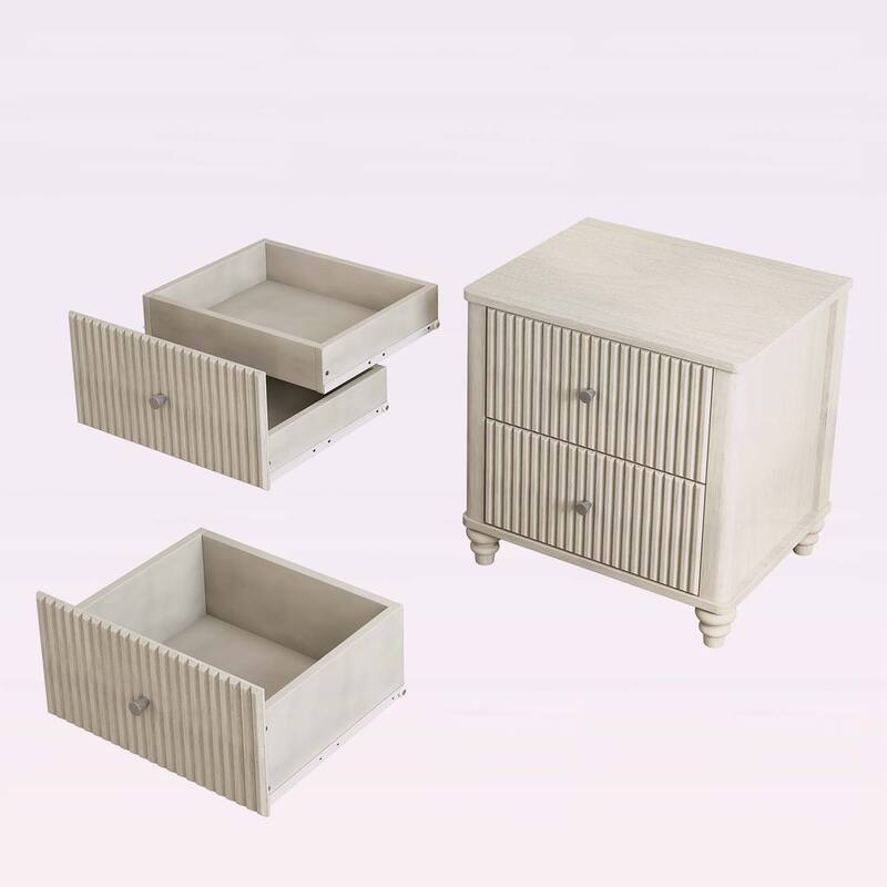 Fluted Nightstand with 3 Drawers