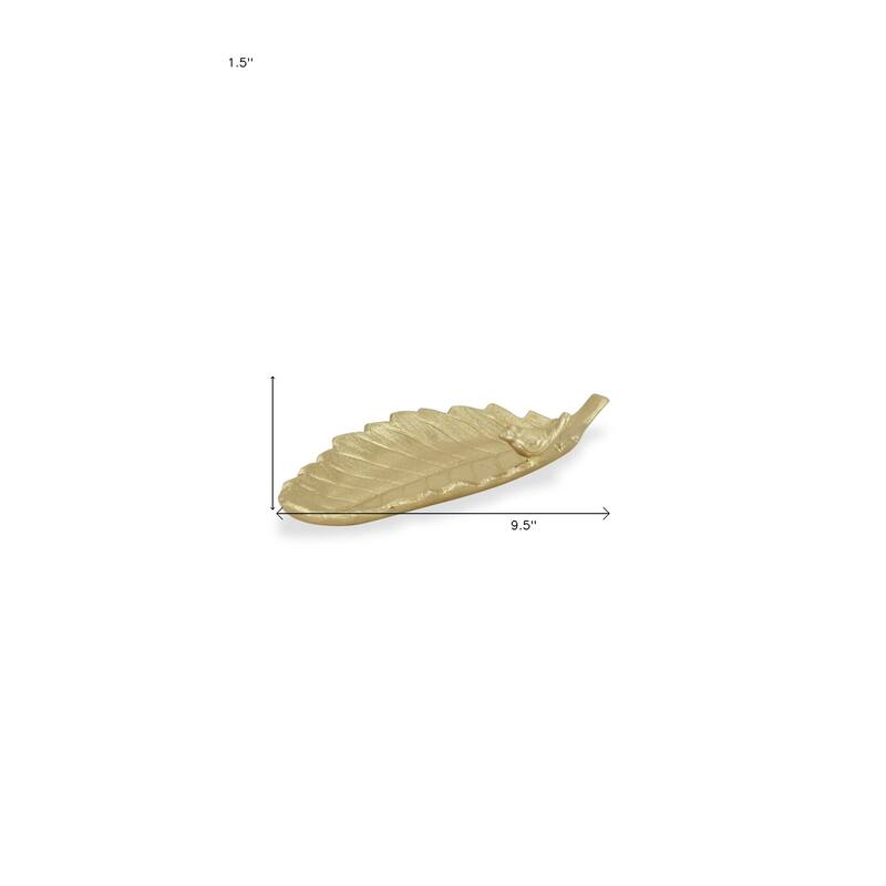 HomeRoots 10" Gold Cast Iron Leaf Vanity Tray - 9.50 in. x 1.50 in. x 4.00 in.