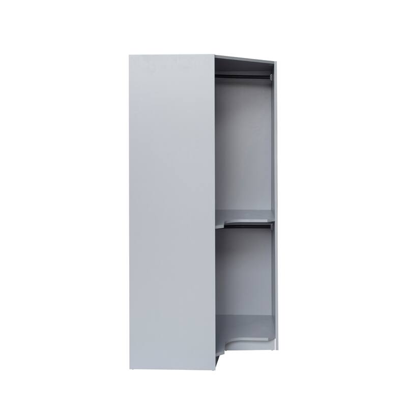 Polygonal Corner Wardrobe Armoire with Clothes Rail, Bedroom Wooden Wardrobe Storage Closets, Open Wardrobe for Bedroom
