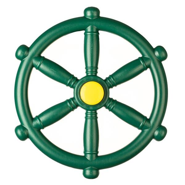 slide 2 of 6, Green and Yellow Outdoor Playground Captain Pirate Ship Wheel, Plastic Playground Swing Set Accessories Steering Wheel Green