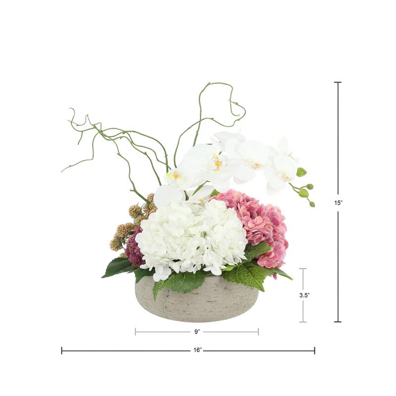 Modern Centerpiece with Orchids and Hydrangeas - 15