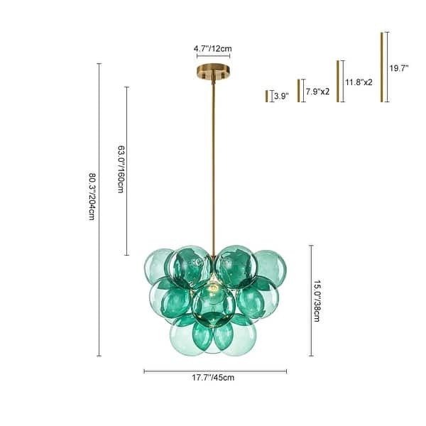 dimension image slide 2 of 4, Glam Single-light Dining Room Glass Globe Bubble Chandelier - 17.7 in