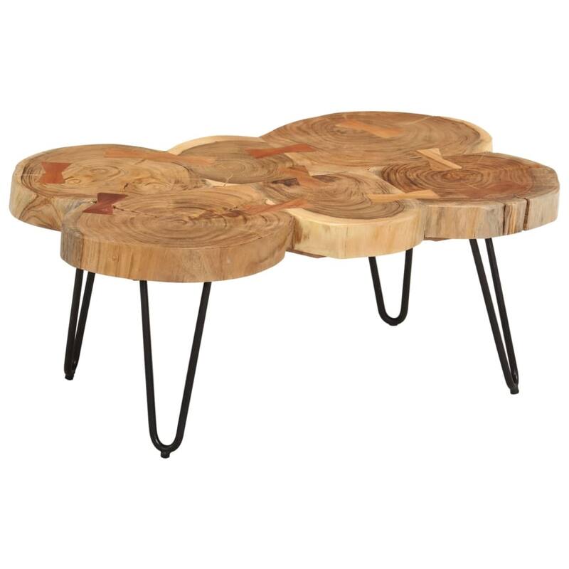 vidaXL Coffee Table End Table with Iron Legs 4 Trunks Solid Wood Acacia