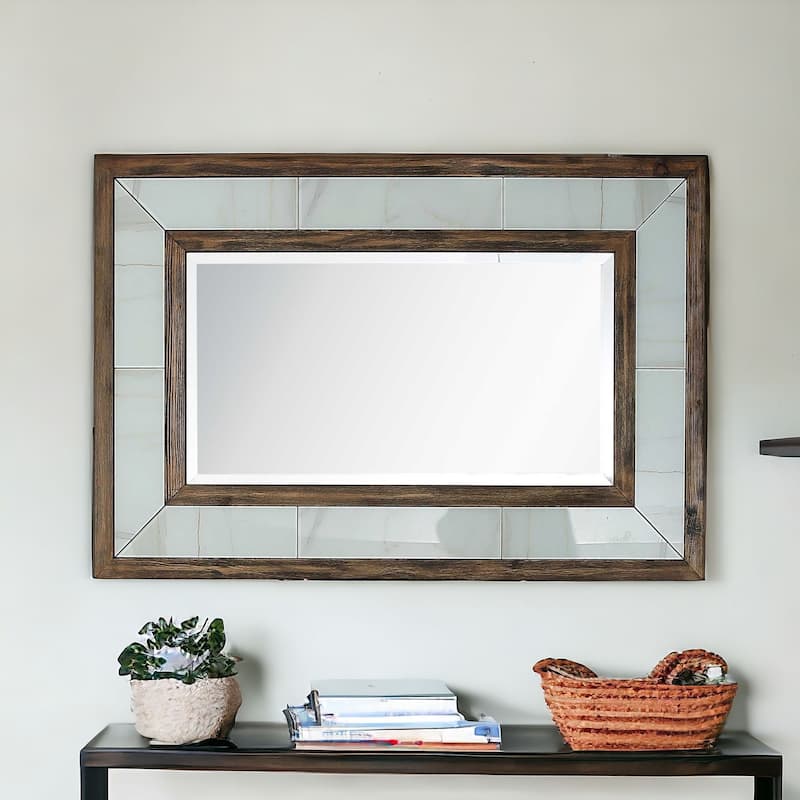 HomeRoots 32" Brown Wood Framed Accent Mirror - 47.2' X '31.5' X '1 - 47.2' X '31.5' X '1