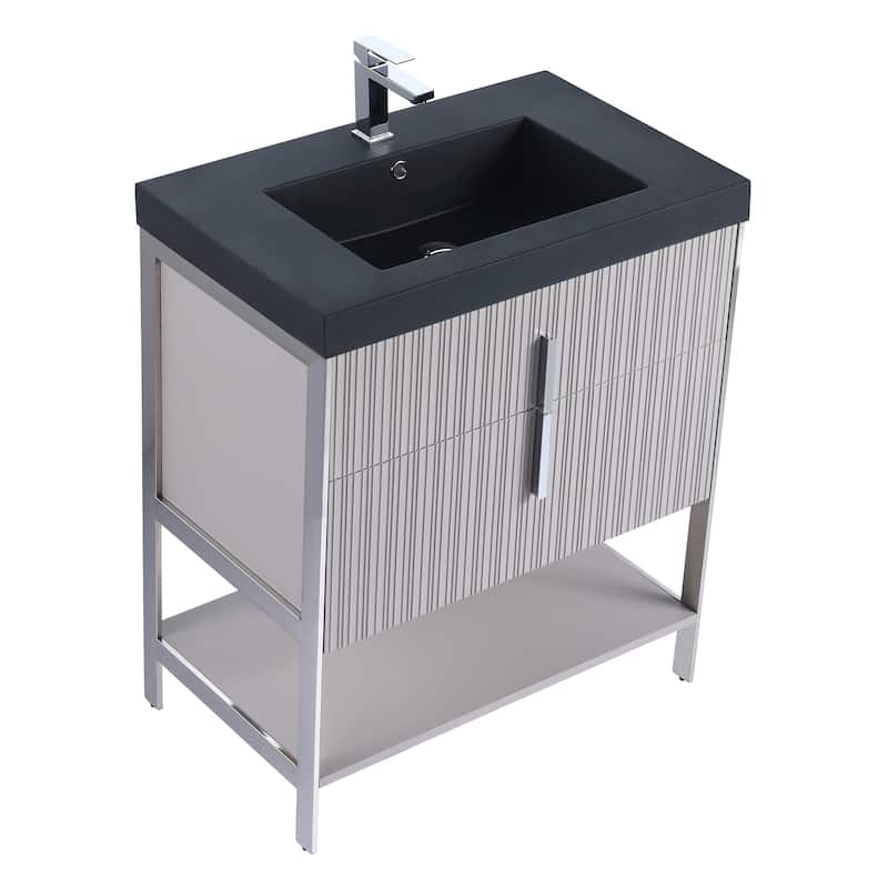 Fine Fixtures Serenity Modern Bathroom Vanity with Black Gel Acrylic Top