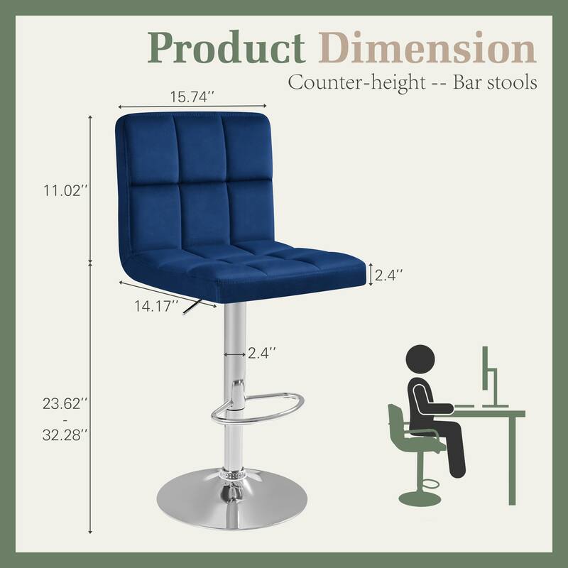 Furniwell Bar Stools Velvet Height Adjustable Swivel Counter Stools with Back - N/A