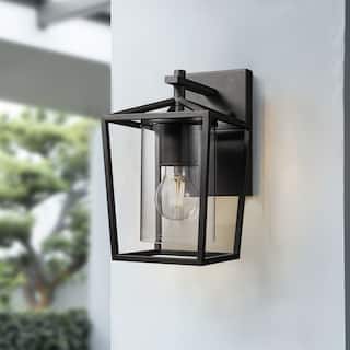 Black Outdoor Wall Lantern Sconce Light with Clear Glass Shade