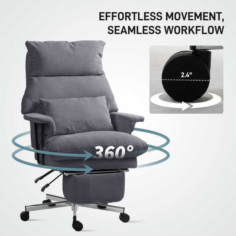 Overstuffed Office Chair with Lumbar Support and Footrest Reclining Swivel